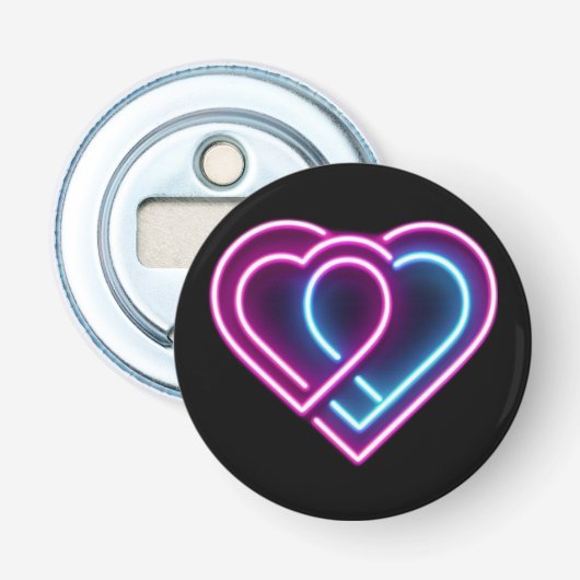 ネオンピンク/ブルーハートバレンタインデー 栓抜き (正面)