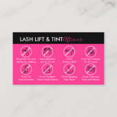 ネオンピンク ラッシュリフト ティント アフターケア手順 名刺 (裏面)