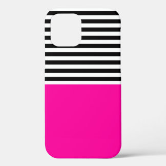 ネオンピンク(白黒ストライプ) iPhone 12ケース