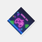 ネオンピンク、緑、紫のビデオゲーマーでのゲーム スタンダードカクテルナプキン (角)