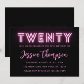 ネオンピンク 20歳の誕生日招待状 招待状 (正面/裏面)