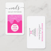 ネオンピンモダンクのグリッターがピンクの爪、 ネイルの台本 名刺 (正面/裏面)