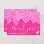 ネオンピンモダンクのグリッターが注感謝してい文 サンキューカード (正面/裏面)