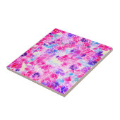 ネオンピンモダンクティール(緑がかった色)薄紫水色フローラ タイル (側面)