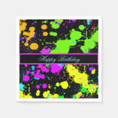 ネオンピ絵を描ックグリーンパープルイエローハッピーバースデー スタンダードカクテルナプキン (正面)