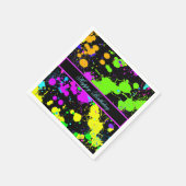 ネオンピ絵を描ックグリーンパープルイエローハッピーバースデー スタンダードカクテルナプキン (角)