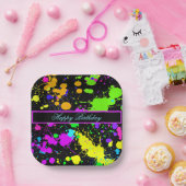 ネオンピ絵を描ックグリーンパープルハッピーバースデー ペーパープレート (パーティー)