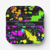 ネオンピ絵を描ックグリーンパープルハッピーバースデー ペーパープレート (正面)