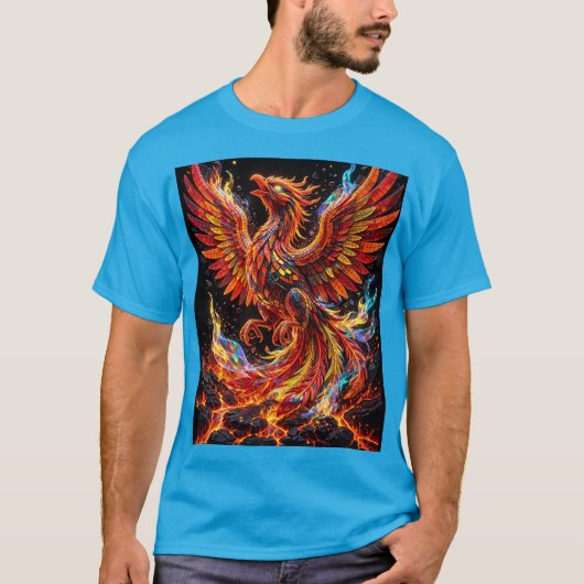 ネオンファイアーフェニックスモザイク デザイン Tシャツ (正面)