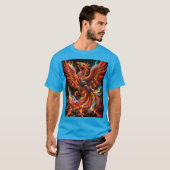 ネオンファイアーフェニックスモザイク デザイン Tシャツ (正面フル)