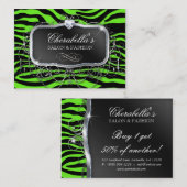 ネオンファッションのサロンのシマウマのグリッターの緑のモダン 名刺 (正面/裏面)