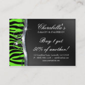 ネオンファッションのサロンのシマウマのグリッターの緑のモダン 名刺 (裏面)