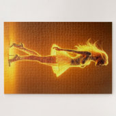 ネオンファッションの輝きを持つ日に照らされた体女性 ジグソーパズル (横)