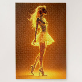 ネオンファッションの輝きを持つ日に照らされた体女性 ジグソーパズル