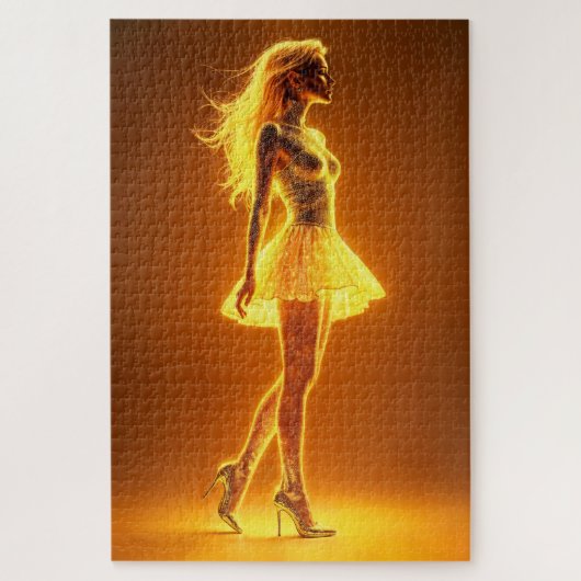 ネオンファッションの輝きを持つ日に照らされた体女性 ジグソーパズル (縦)