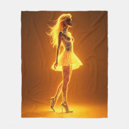 ネオンファッションの輝きを持つ日に照らされた体女性 フリースブランケット