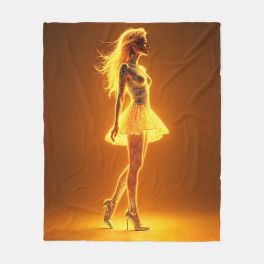 ネオンファッションの輝きを持つ日に照らされた体女性 フリースブランケット (正面)
