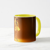 ネオンファッションの輝きを持つ日に照らされた体女性 マグカップ (正面右)