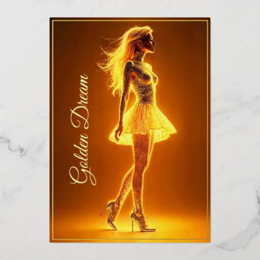 ネオンファッションの輝きを持つ日に照らされた体女性 箔招待状 (正面)