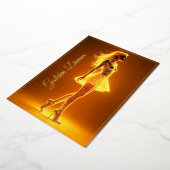 ネオンファッションの輝きを持つ日に照らされた体女性 箔招待状 (回転した状態)