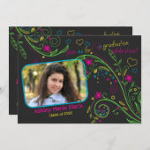ネオンファンキーフローラ写真卒業招待状 招待状 (正面/裏面)