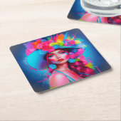 ネオンファンタジーフローラポートレート スクエアペーパーコースター (アングル)