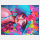 ネオンファンタジーフローラポートレート フリースブランケット (正面(横))