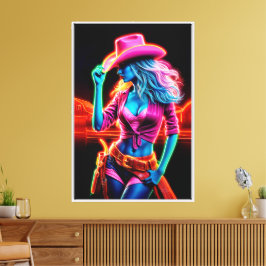 ネオンファンタジー白熱［赤熱］光を放つ女性のカーボーイ キャンバスプリント