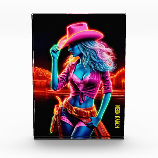 ネオンファンタジー白熱［赤熱］光を放つ女性のカーボーイ フォトブロック (正面)