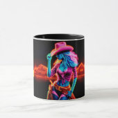 ネオンファンタジー白熱［赤熱］光を放つ女性のカーボーイ マグカップ (中央)