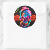 ネオンファンタジー白熱［赤熱］光を放つ女性のカーボーイ ラウンドシール (バッグ)