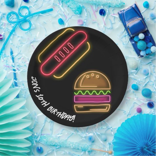 ネオンファースト食品モノグラム鮮やか名 ペーパープレート (パーティー)