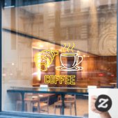 ネオンフェイクコーヒーとクロワッサンのサイン窓が引っかかる ウィンドウサイン (カフェ窓)