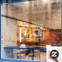 ネオンフェイクコーヒーとクロワッサンのサイン窓が引っかかる