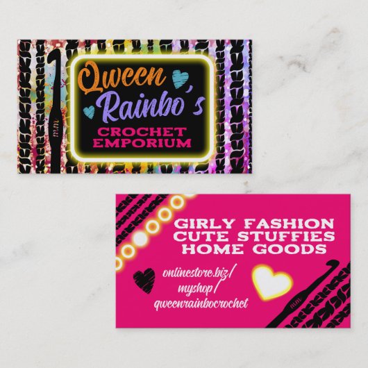 ネオンフェイクステッチ編み針糸ステッチ 名刺 (正面/裏面)