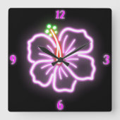ネオンフェイクハイビスカスウォールクロック スクエア壁時計 (正面)