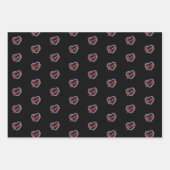 ネオンフェイクバレンタインピンクブルー赤いハートオンブラック ラッピングペーパーシート (正面3)