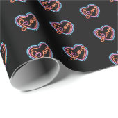 ネオンフェイクバレンタインピンクブルー赤いハートオンブラック ラッピングペーパー (ロールコーナー)