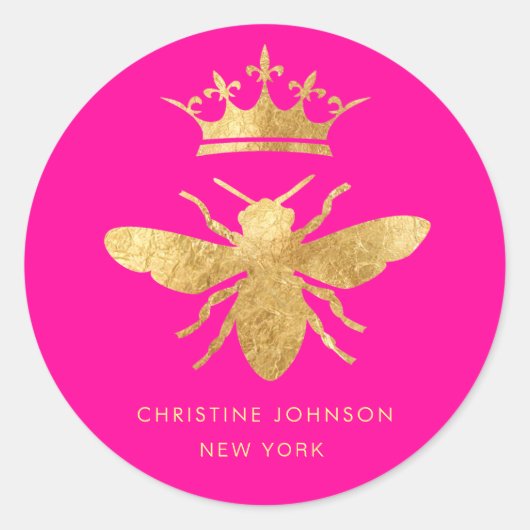 ネオンフェイクピンクに金属性の効果クイーンビー ラウンドシール (正面)
