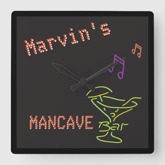 ネオンフェイクマンケーブタバーン2 スクエア壁時計 (正面)