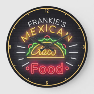 ネオンフェイクメキシコ料理タコディパーソナライズされたナー ラージ壁時計