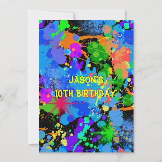 ネオンフェイク、絵を描(ばちゃばちゃ)跳ねる、ペイントボール、招待状 招待状 (正面)