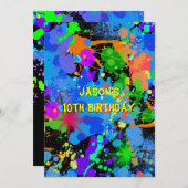 ネオンフェイク、絵を描(ばちゃばちゃ)跳ねる、ペイントボール、招待状 招待状 (正面/裏面)