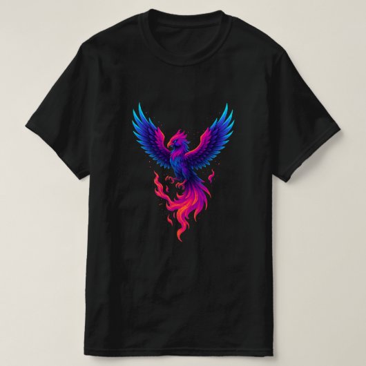ネオンフェニックスの再生 - ビブラントな神話の火の鳥 Tシャツ (デザイン正面)