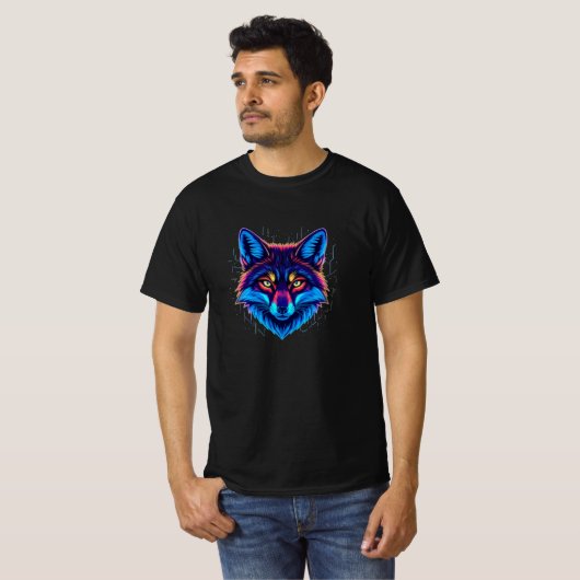 ネオンフォックスの顔 - 強烈な発光デザイン Tシャツ (正面フル)