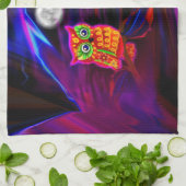 ネオンフクロウの雷雨のフラッシュ キッチンタオル (折り畳み)