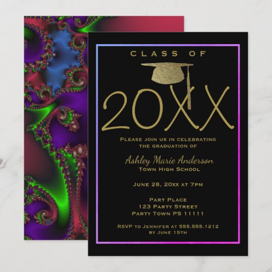 ネオンフラクタルレーザー卒業式招待状 招待状 (正面/裏面)