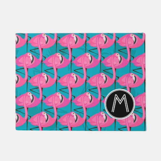 ネオンフラミンゴは|あなたのイニシャルを加えます ドアマット (正面)