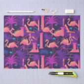 ネオンフラミンゴヤシの木の蒸気波の美学 薄葉紙 (クラフト)