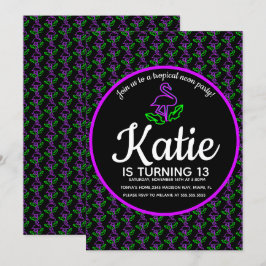 ネオンフラミンゴ グローパーティー トロピカル パープル 招待状